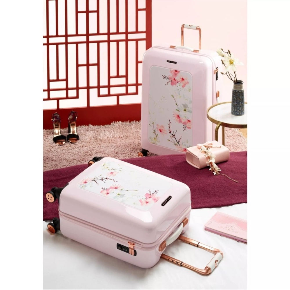 Ted Baker Oriental Blossom Cherry Blossom Pink And White Carry-On Suitcase - Picture 12 of 16